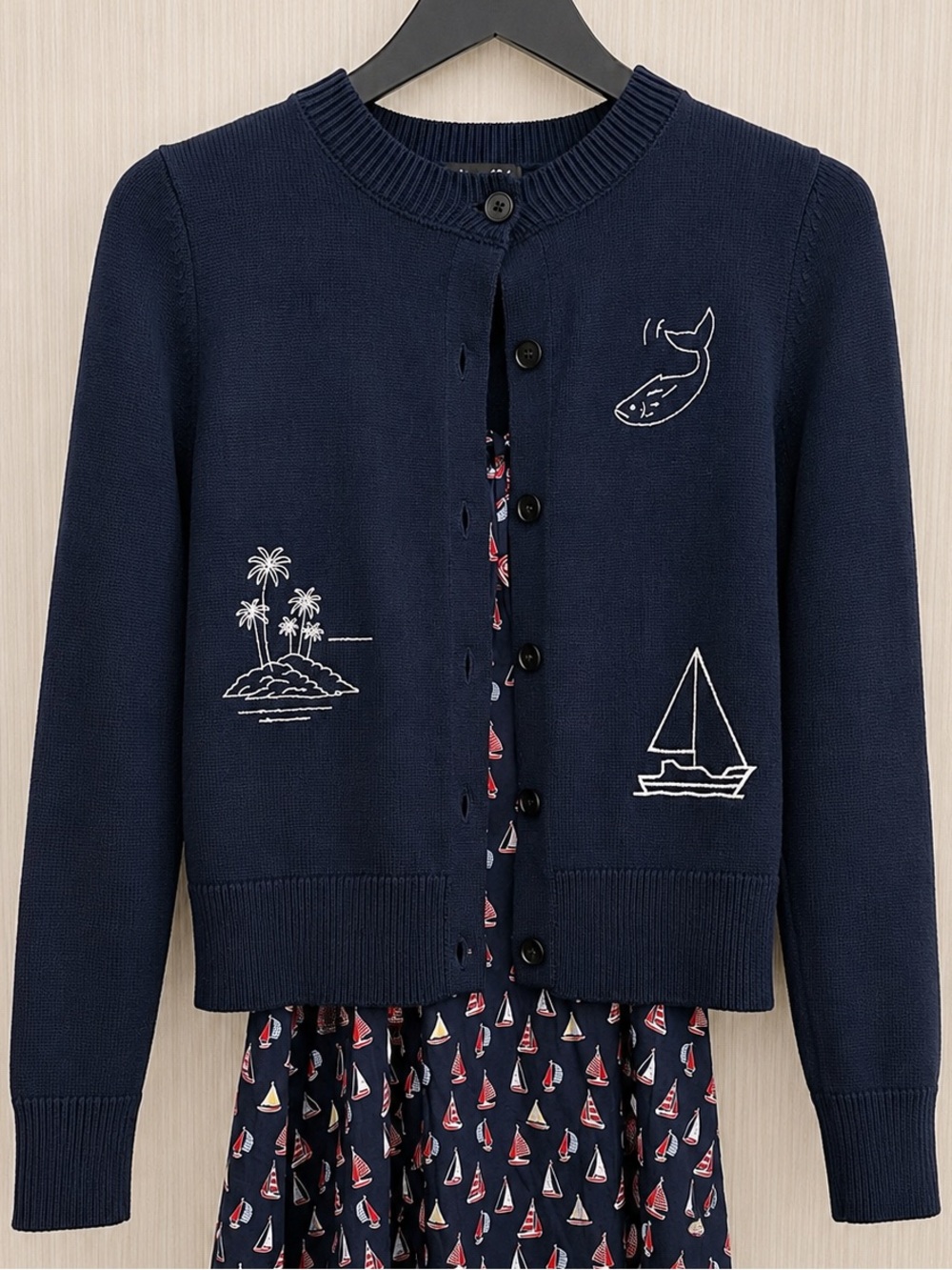 Line & Dot Navy Embroidered Nautical Cardigan